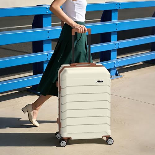 ExoRoute Luggage Sets 3 Piece, Hardside Carry On Suitcase with Spinner Wheels, Lightweight Durable Luggage for Travel | TSA Lock, Expandable Suitcase Set for Men and Women（20/26in） (White)