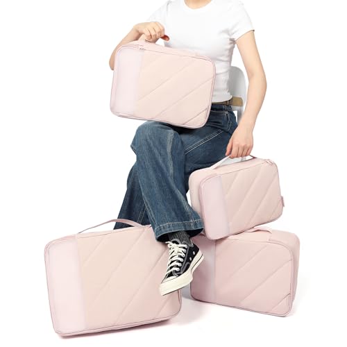 NISHEL 6 Set Packing Cubes for Travel, Luggage Organizer Bags with Shoe Bag, Lightweight, Durable Space Saver Bags Travel Essentials, Pink