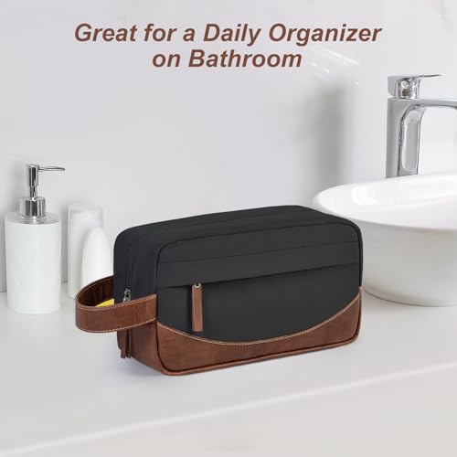Ezday Travel Toiletry Bag for Men, Hanging Toiletry Organizer, Water Resistant Shaving Kit with Large Capacity for Travel Accessories (Black, Medium)