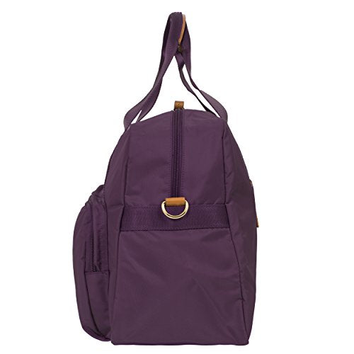 Bric’s X-Bag 18-Inch Cargo Carry-On Duffle, Water-Resistant Satin Nylon Travel Bag with Leather Handles, Laptop Sleeve, Front Zip Pockets and Luggage Pass-Through - Violet