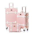 Unitravel Vintage Luggage Set, 3 Piece Retro Spinner Suitcase with Carry On Cosmetic Train Bag for Women (Embossed Pink, 26"+20"+12")