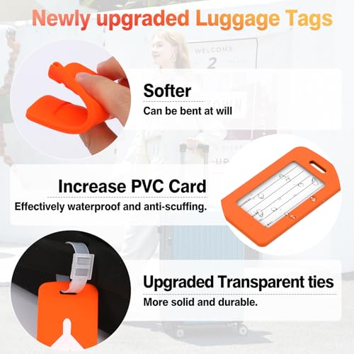 2 Pack Silicone Luggage Tag with Name ID Card Perfect to Quickly Spot Luggage Suitcase, TSA Approved, Luggage Identifiers for Suitcases and Bags, Privacy Protection Travel Suitcase Tags