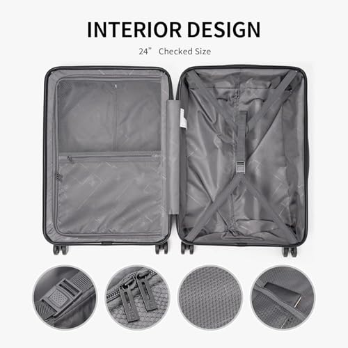 LEVEL8 Grace Luggage Sets Hardshell Suitcase with Wheels, Sturdy Large Suitcase Tsa Lock 20 Inch Expandable Carry on 24 Inch 28 Inch Checked Luggage, 3-Piece Set (20/24/28), Black