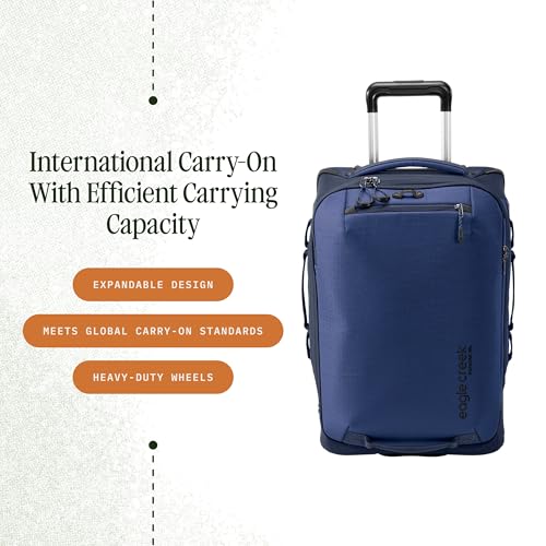 Eagle Creek Expanse 2-Wheel International Carry On Luggage - Efficient Packing Capacity for Strict Baggage Requirements - Heavy Duty Wheels - Telescoping Handle - Pilot Blue - 21.5