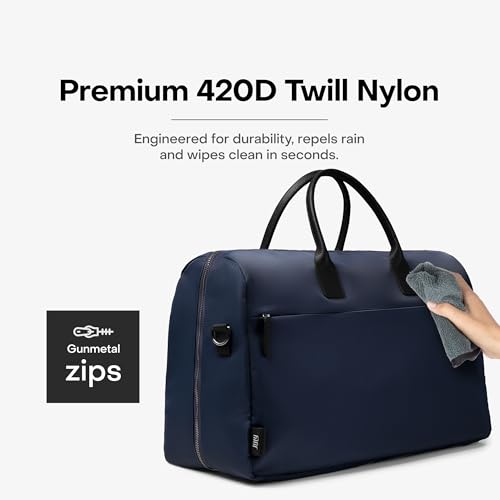 July Carry All Split Weekender - Stylish Carry On Bag for Personal & Work, Zipped Pockets & Pass-Through Band, Weekender Bag, Travel Bag Flight Approved, Clamshell Opening - 28L, French Navy