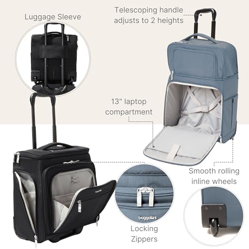 Baggallini Expandable Underseat Carry-On - Lightweight Travel Luggage Carry On Weekender with Wheels