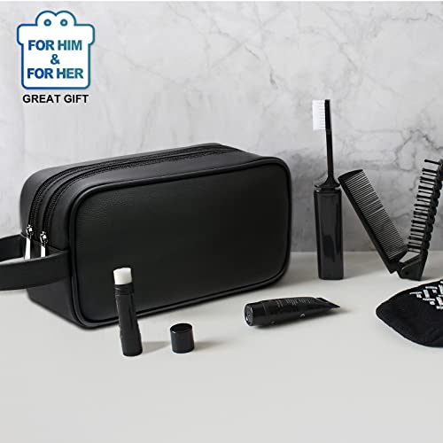HappyDavid Soft PU Leather Zipped Travel Toiletry Bag Mens Ladies Supply Toiletry Bag Case(Black)