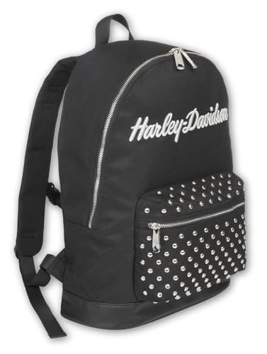 Harley-Davidson Women's Classic Studded Backpack, 3D Embroidered Logo - Black