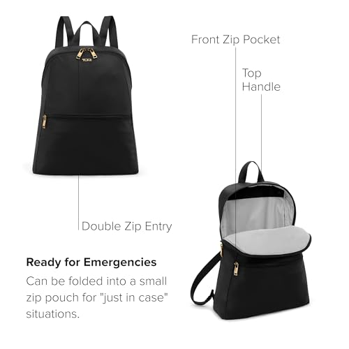 TUMI - Just In Case Foldable Backpack - Lightweight, Compact Travel Backpack - For One Bag Travel - 15.5" X 12.3" X 4.5" - Black with Gold Hardware