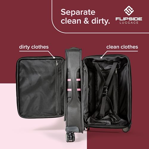 FlipSide Carry On Luggage 22"x14"x9" with Movable Partition for Clean & Dirty Clothes - Utility Pocket, AirTag Compartment with 360 Degree Spinner Wheels - Ideal for Frequent Travelers - Pink Stripes