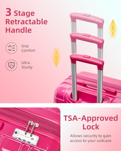 LARVENDER Luggage Sets 6 Piece Hardside Expandable Suitcase with Wheels TSA Lock Double Spinner Wheels, PC+ABS Multicolor Lightweight Travel Luggage Sets for Women, Berry Sparkling