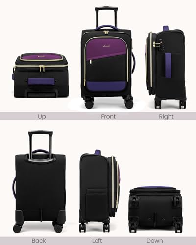 LOVEVOOK 4 Pcs Carry On Luggage 22x14x9 Airline Approved, 20 Inch Carry On Suitcases with Wheels, Softside Rolling Suitcase for Women Men, with TSA Lock Weekender Travel Luggage