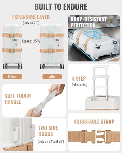 Joyway Luggage Sets 3 Piece with Spinner Wheels, Hardside Suitcase Set with TSA Lock and YKK Zipper for Travel, 20" Expandable Carry On, 24" and 28" Suitcases, White