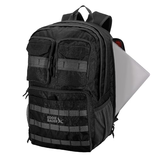 Eddie Bauer Cargo Tactical Backpack | Adventure | Heavy Duty | Outdoor | Water Resistant | 600D Polyester - Black