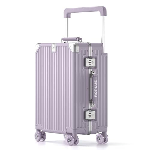ROPLUS Aluminium Frame Checked-Luggage with Smooth Jelly Wheels, Hardside Zipperless Rolling Suitcase with TSA Lock (Purple, 21-Inch)