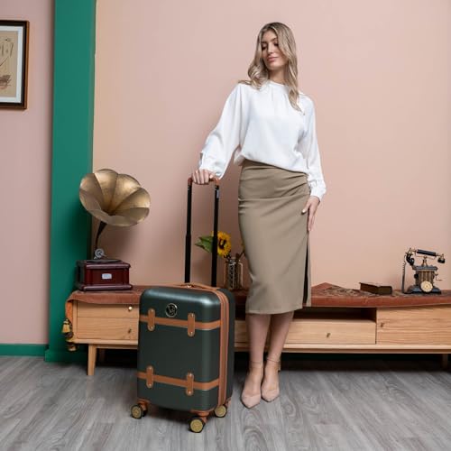 Badgley Mischka Grace 3 Piece Polycarbonate-ABS Expandable Retro Luggage Set (Olive Green)