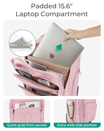 BAGSMART Small Underseat Carry on Luggage with Wheels, 16 inch Small Under Seat Luggage, Lightweight Travel Suitcase for Women, Baby Pink