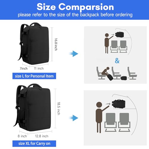 Taygeer Travel Laptop Backpack for Men Women, Airplane Approved Travel Backpack Suitcase with Water Bottle Pocket, Lightweight College 35l Luggage Bag 15.6inch Laptop Mochila Gifts for Business,Black