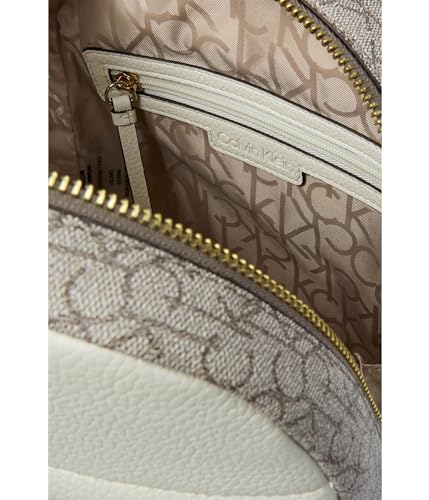 Calvin Klein, Womens, Mia Signature Backpack, Almond/Taupe/White, Medium