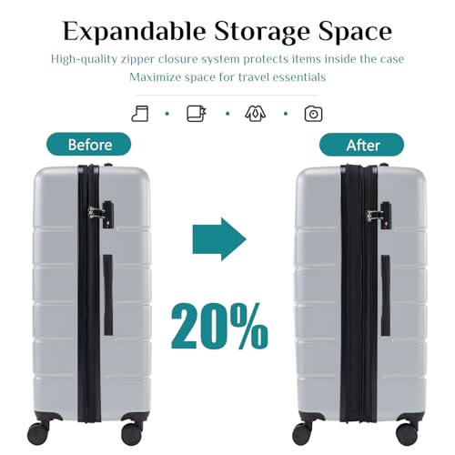OLIXIS 20 Inch Carry-On Luggage, Hardside Suitcase with Spinner Wheels, Lightweight ABS Hard Shell Travel Luggage, TSA Approved Lock, Expandable Small Suitcase for Business & Travel–Light Grey