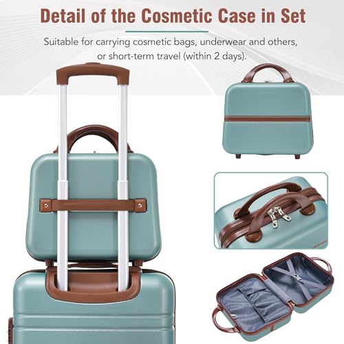 Merax 20”+24”+28” Luggage and Cosmetic Set of 4, Hard Shell Luggage Sets with Double Spinner Wheels and TSA Lock, 4 Piece Lightweight Suitcase Set, Green