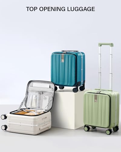 Hanke 16 Inch Small Carry On Luggage Hard Shell Top Opening Aluminum Frame Suitcase with Spinner Wheels, Underseat Front Open Luggage for Men & Women Business Travel and Short Trips, Caribbean Blue