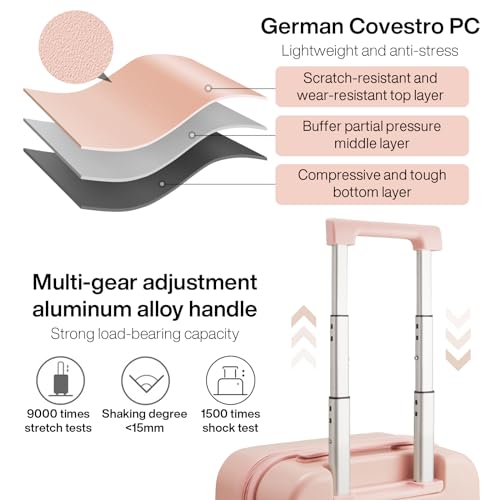 mixi Luggage Suitcase with Spinner Wheels, Hardside Rolling Suitcase PC with Cover & TSA Lock Lightweight Travel Case 24in Checked in, Pink