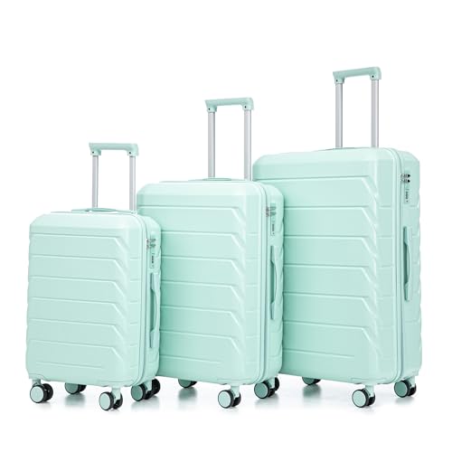 MoBtovs Luggage Sets, 3 Piece Durable Suitcase Set, ABS with Spinner Wheels and Combination Lock, 20"/24"/28", Suitable for Long Term travel and Carrying with You, Mint Green