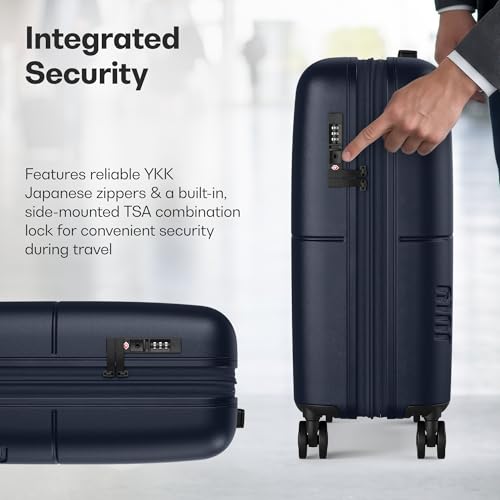 July Carry On Expandable Light - 18.31" Airline Approved Carry On Luggage with Wheels, Travel Suitcase for Men & Women - Premium Rolling Suitcase, TSA Lock, Polycarbonate Shell - Navy