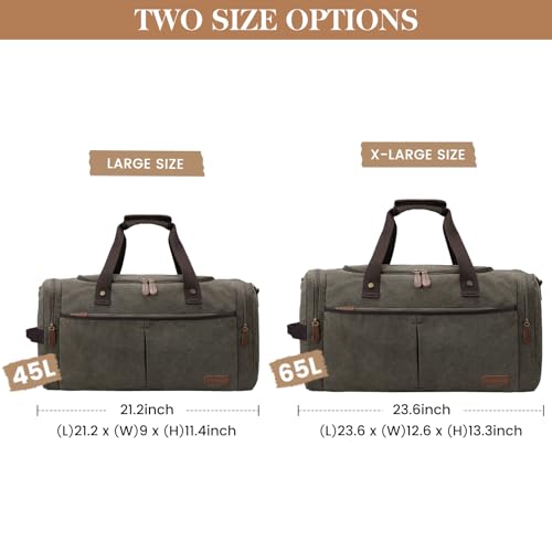 S-ZONE Canvas Duffel Bag for Travel 45L Weekender Overnight Bags with Shoes Compartment for Men