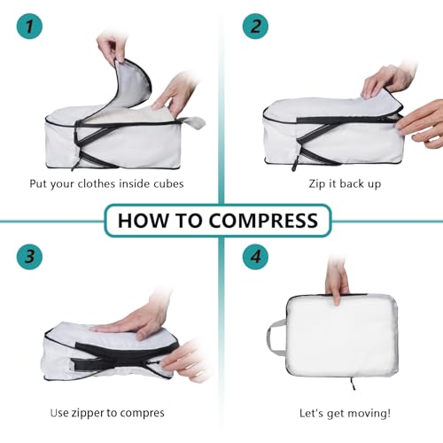 XBLGX Compression Packing Cubes, 5-Piece Set Travel Organizer Boxes, Compressible Luggage Cubes With Zipper for Women/Men - Essential Travel Accessories