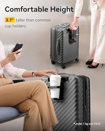 LUGGEX Carry On Luggage with Front Compartment and Cup Holder, KVF Expandable PC Hard Shell Suitcase with Front Pocket (FX-Plus, Gunmetal, 2-Piece (20/Tote))