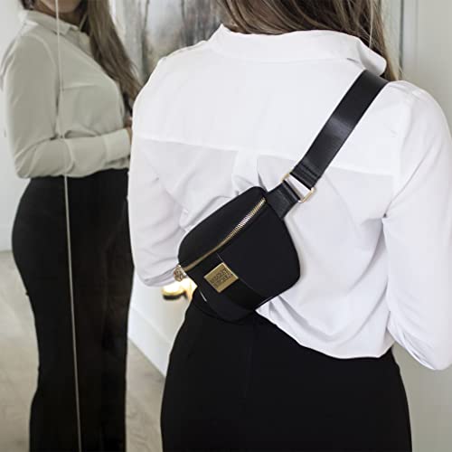 BADGLEY MISCHKA Sage Scuba and Vegan Leather Belt Bag | Fanny Pack | Sling (Black)
