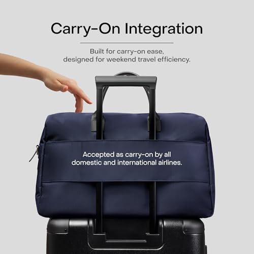 July Carry All Split Weekender - Stylish Carry On Bag for Personal & Work, Zipped Pockets & Pass-Through Band, Weekender Bag, Travel Bag Flight Approved, Clamshell Opening - 28L, French Navy