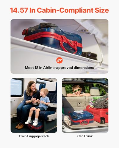 VEVOR Ride-on Luggage, 26 L Capacity, 18 Inches Tow Along Toddler Carry on Luggage with Wheels, Adjustable Shoulder Strap, Lightweight Kids Riding Suitcase for Boys & Girls Aged 3+, Blue & White