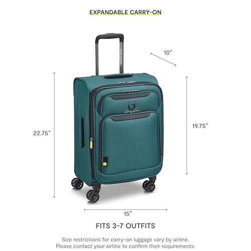 DELSEY PARIS Sky Max Softside Expandable Luggage with Spinner Wheels, Teal Blue, Carry-on 21 Inch