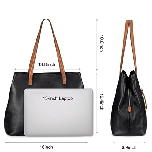 S-ZONE Leather Tote Bag for Women Zipper Pockets Shoulder Purses Handbags Large