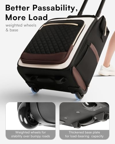 Rolling Backpack for Women, Travel Backpack with Wheels, Dual-Opening Wheeled Laptop Backpack, Stylish Rolling Laptop Bag, Overnight Underseat Carry on Luggage for College Business Work, Beige Brown