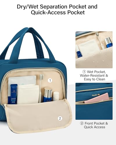 Hanke Hanging Travel Toiletry Bag for Women, Water-Resistant Makeup Organizer with Hook, Cosmetic Bag for Bathroom & Travel Essentials Accessories, Navy Blue