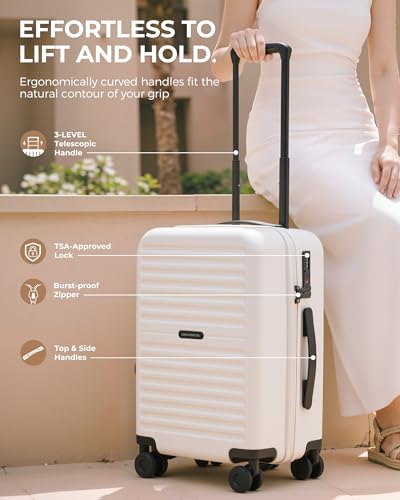 LONG VACATION Luggage Sets, PC Lightweight Suitcase with Spinner wheels, 3 Piece Luggage Set with TSA Lock, Hard shell Suitcase Set, Checked Travel Suitcase (White, 3 Piece Set)