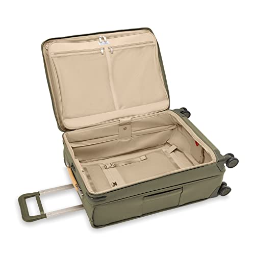 Briggs & Riley 26" Medium Expandable Spinner - Checked Luggage for Travel, Suitcases with Wheels, Softside Rolling Bag for Men & Women, Self-Repairing Zipper - Baseline Collection, Olive