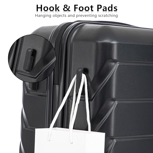 Merax 3-Piece ABS Hardshell Suitcase Set – Lightweight, Tough & Scratch-Resistant, All Black Stripe