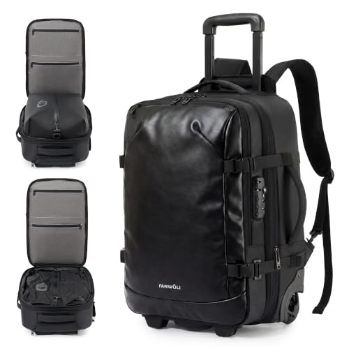 Fanwoli Vacuum Seal Backpack Travel with Built-in Electric Pump, Rolling Carry On Backpack with Wheels, Expandable Waterproof Compression Backpack Dual TSA Lock for 18" Laptop