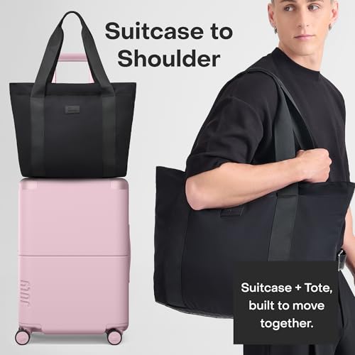 July Carry On Max Expandable - 21.5" Airline Approved Carry On Luggage with Travel Tote, Rolling Suitcase for Men & Women - TSA Lock Spinner Suitcase, Silent Wheels, Expansion Zip - Blush Pink