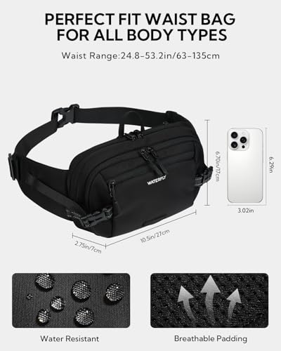 WATERFLY 3L Large Fanny Pack, 180° Opening Hip Pouch with Multi-Pockets, Anti-Theft RFID Blocking Waist Bag for Women Men Traveling Hiking Daily Use