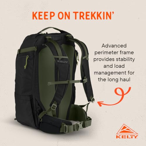 Kelty Redwing Traveler Backpack, Travel Pack with Wide U Zip Opening, Signature Wing Pockets, 30-50L Capacity (50L Black)