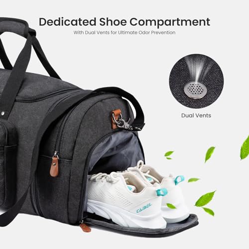 Sucipi Canvas Travel Duffel Bag for Men, Weekend Overnight Bag with Shoe Compartment and Toiletry Bag, Carry-On for Airplanes, Dark Grey