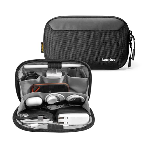 tomtoc Travel Cable Organizer Pouch, Electronics Accessories Organizer Portable Waterproof Double Accessories Carry Case for Cord, Charger, Cables, USB Drive, Black