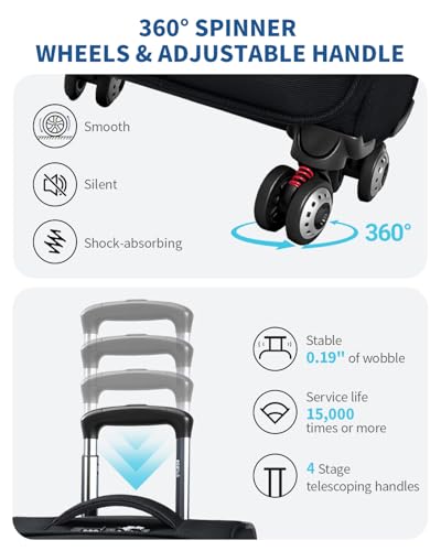 ECOHUB Carry On Luggage Airline Approved, 21 Inch Height Softside Carry On Suitcase with Spring Shock-Absorbing Spinner Wheels, Lightweight Travel Luggage with TSA Lock, Fits 22x14x9 Carry-On Bag