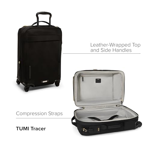 TUMI - Voyageur Leger 4 Wheeled Luggage - Women's Lightweight and Spacious, Sleek Silhouette, Durable Premium Suitcase - 21.8" International Expandable Carry-On, Black with Gold Hardware